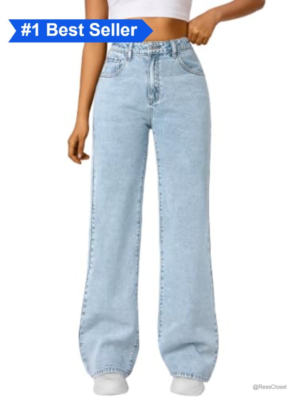 High Waisted Straight Wide Leg Stretch Jeans Button Fly Pockets